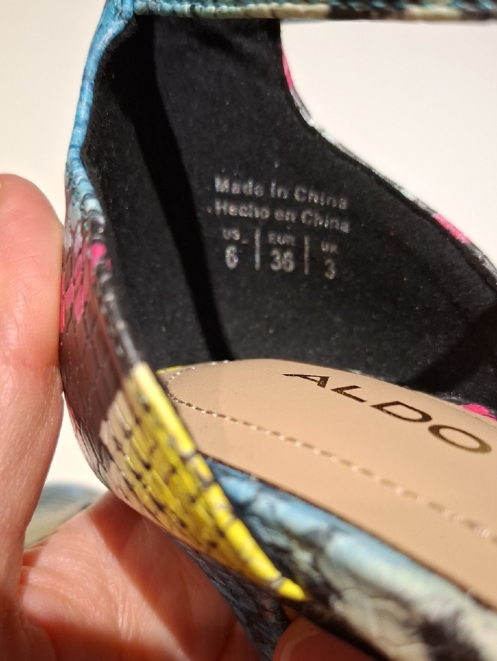 Aldo Leather Rainbow-print Snakeskin Platform Strappy Heeled Sandals (Size US 6) - Picture 7 of 8